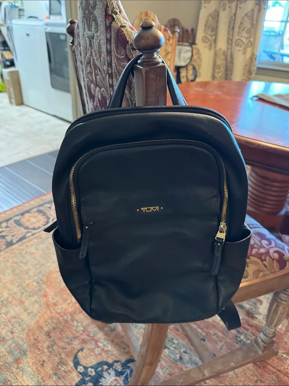 Tumi Black Leather Backpack with Gold Hardware - Picture 3 of 5